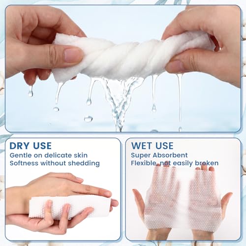 Riakrum 24 Pack Disposable Towelettes Face Towel Bulk Cotton Face Tissues Soft Facial Tissue Dry Wet Use for Sensitive Skin Care Makeup Removing Surface Cleaning (1200 Counts)