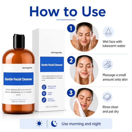 Gentle Hydrating Facial Cleanser for Sensitive Skin - Vegan, Non-Irritating, 8.4 fl oz