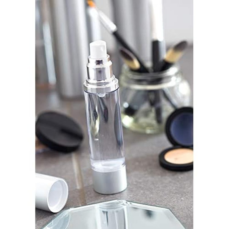 JUVITUS (2 Pack) 1.7 oz Acrylic Airless Spray Bottle Silver Matte Travel Storage