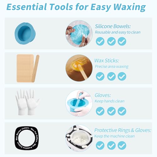 Double Wax Warmer for Hair Removal with Silicone Pot Liners – Includes 2 Pots, 40 Sticks, 20 Collars