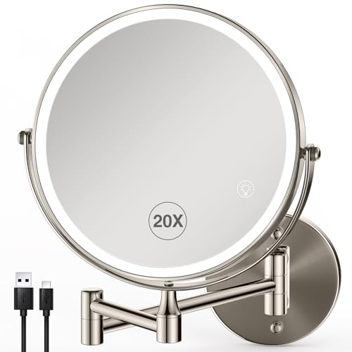 Magnifying Mirror with Lights 1X/20X Wall Mounted - Brushed Nickel 8.5"