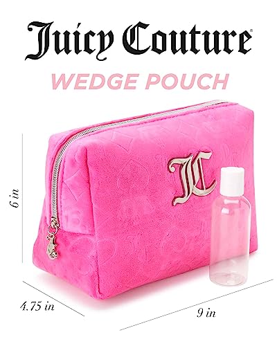 Pink Velour Makeup Bag - Juicy Couture Heart Crown Logo, Wedge Shape, One Size