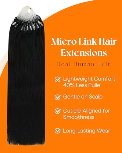 Micro Link Hair Extensions Black Rose 18 Inch - 50g Human Hair, No Heat No Glue