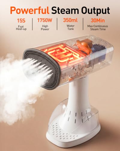 NovaSteam Handheld Vacuum Steamer for Clothes White 4500Pa Powerful Fabric Steamer