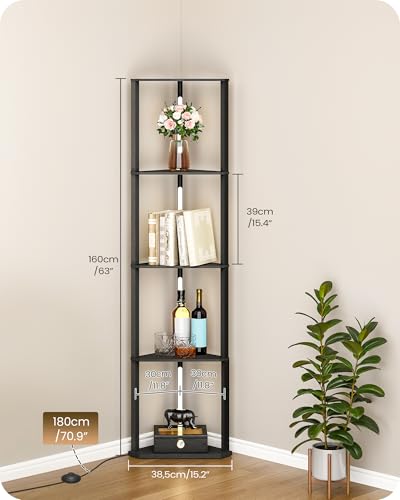 GOEBLESON 63.4" Corner Floor Lamp with Shelves & Dimmable LED Light - Black Triangle
