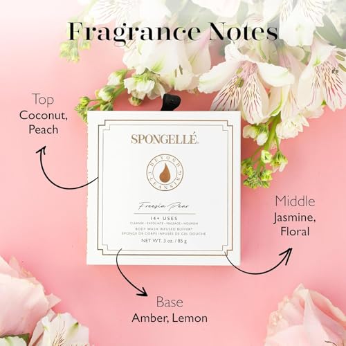 Spongellé Wild Flower Bath Sponge with Built-in Body Wash - Bundle with Box | Beach Grass, French Lavender, Freesia Pear | 14+ Uses, Women's Shower Loofah