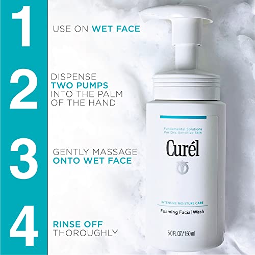 Curel Japanese Skin Care Foaming Daily Face Wash for Sensitive Skin,Hydrating Facial Cleanser for Dry-Skin,pH-Balanced and Fragrance-Free,5 Oz (Step 2 of 2-Step Skincare),(Pack of 2)
