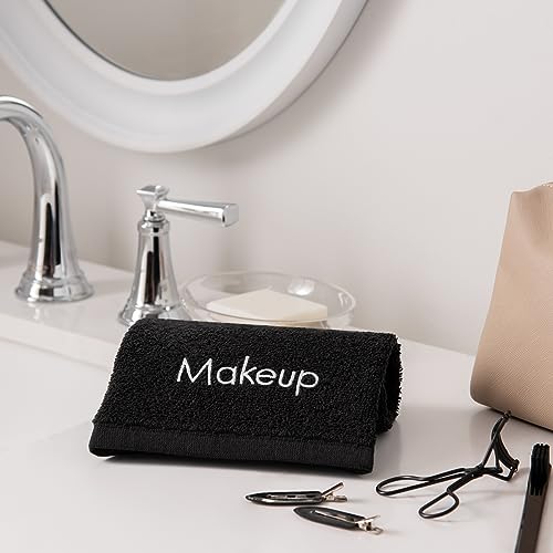 Black 13x13 Cotton Makeup Remover Cloths - Reusable Facial Towels, Pack of 12