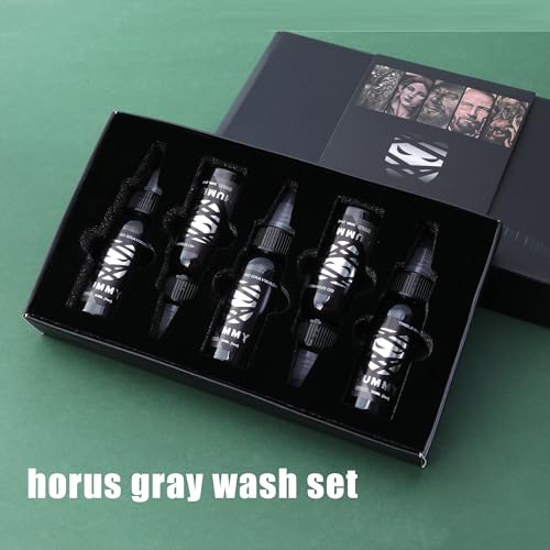 Mummy Greywash Tattoo Ink Set - 5 Bottles, 1oz Each, Professional Black & Grey Shades