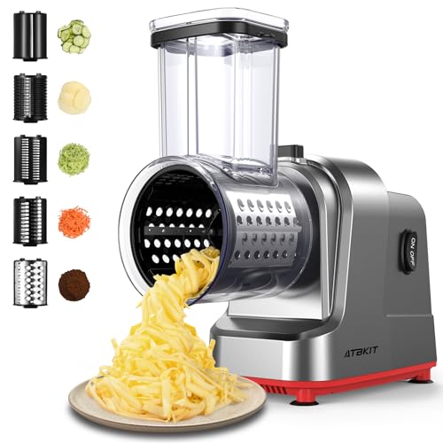 ATBKIT 250W Electric Cheese Grater - 5 Blade Slicer Shredder for Cheese, Fruits & Veggies