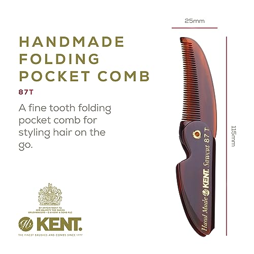 Kent 87T Tortoiseshell Folding Pocket Comb Pack of 3 - Fine Tooth Men’s Hair & Beard Grooming