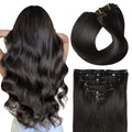 Clip-In Hair Extensions Human Hair 16 Inch Off Black #1B - Thick 120G