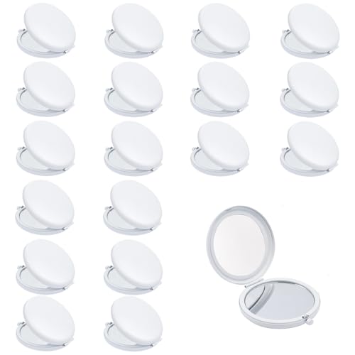 Compact Mirror, Pocket Travel Makeup Mirror for Purse, Metal Round Shell, 2-Sided 1X/2X Magnifying, Portable, Folding, Handheld, White,18 Pack