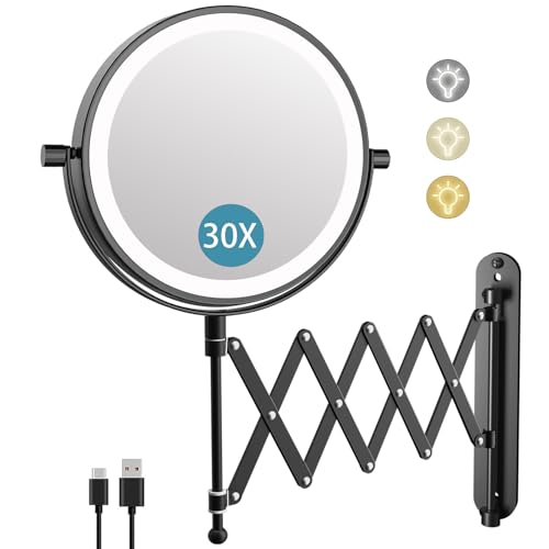 Rechargeable 8-Inch Double-Sided Wall-Mounted Makeup Mirror with 30X Magnification