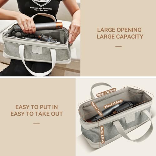 Travel Hair Dryer Bag for Dyson Supersonic, Portable Waterproof Storage Case for Dyson Airwrap, Hair Tools Case for Shark Flexstyle (Light Grey)