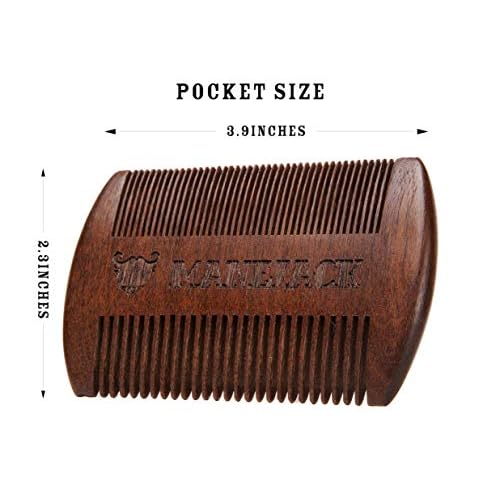 Wooden Beard Comb with Carrying Pouch - Top Pocket Combs Kit for Men - Perfect for Beard, Head hair, Mustache-Dry Use with Balms and Oils - Fine and Coarse Teeth