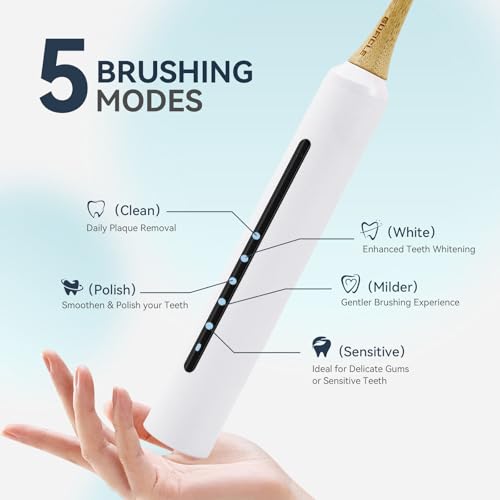 Electric Sonic Toothbrush with Bamboo Heads - White