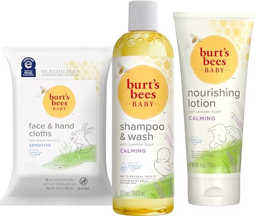 Burt's Bees Baby Gift Set with Lavender Shampoo, Lotion & Wipes - Natural Baby Essentials