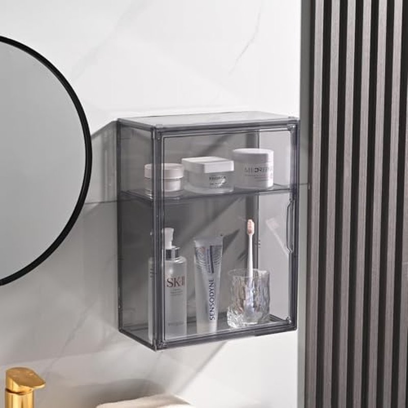 3 Tiers Acrylic Display Case with 2 Division Boards, Acrylic Storage Organizers Box with Magnetic Door, Wall-Mounted Dustproof Showcase for Makeups, Purses, Figure