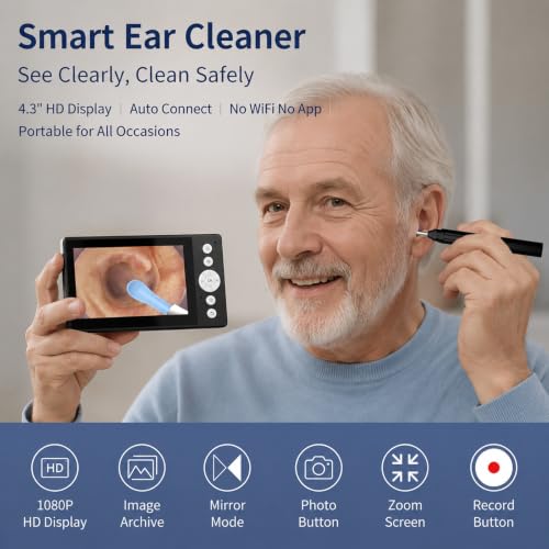 Wireless Ear Otoscope with 4.3-Inch HD Screen and Ear Wax Removal Kit