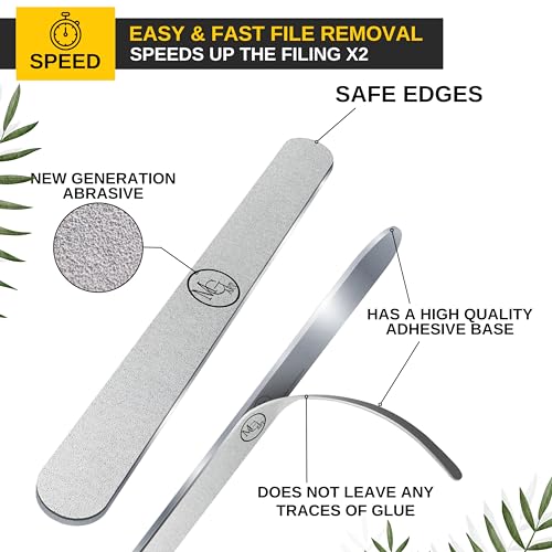 Nail File 100 Grit Professional Russian Manicure Reusable Peel and Stick Nail Files, Replaceable Emery Boards, Steel Base, Manicure Tools for Salon, 50 pcs + 1 Metal Board Set