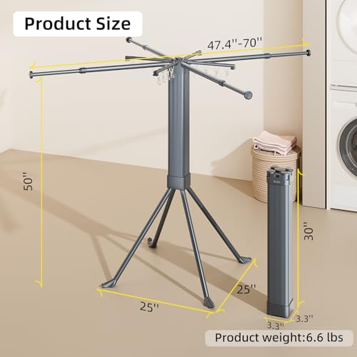 Gray Foldable Clothes Drying Rack with 16 Clips, Space-Saving Laundry Organizer