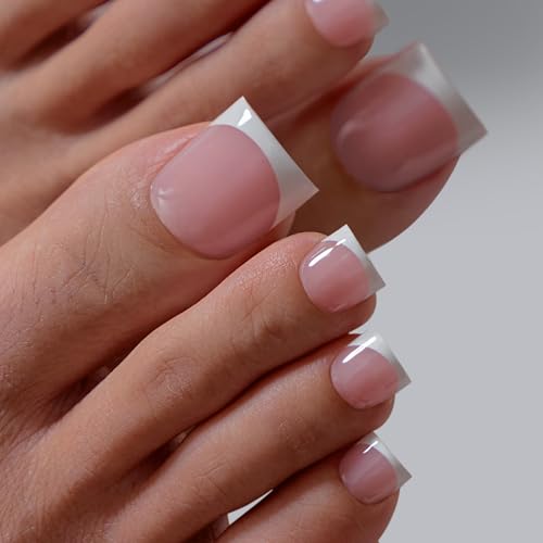 BTArtBoxNails XCOATTIPS Press On Toenails – Pink Base, S-L, Sharp Square