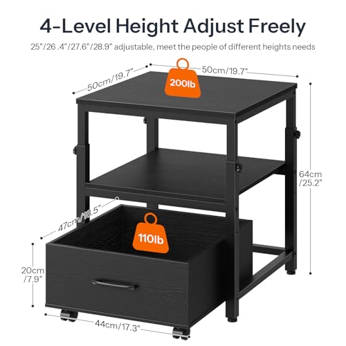 Mini Fridge Stand with Storage Basket - Height-Adjustable, Wheels & Feet - Black - HOOBRO BB455BX01