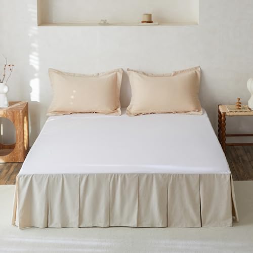 French Linen Pleated Bed Skirt - King 18-Inch Drop Natural Linen Cotton Blend