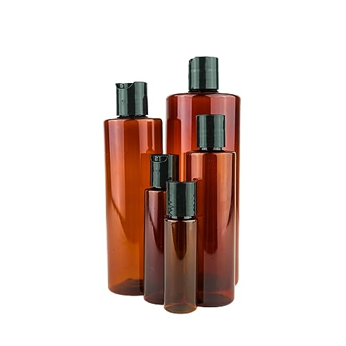 Plastic Amber Bottles (Pack of 12) - 16oz Amber Plastic Bottle with Screw Caps; Used as Reusable Shampoo, Lotion, Travel, Body Wash Container