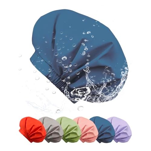 Shower Cap for Women, Large Waterproof Shower Bonnet Washable Elastic Band Bath Hair Hat for Long Hair, Braids (blue)