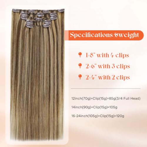 Sunny Hair Clip-In Human Hair Extensions 12 Inch Chocolate Brown Highlights P4/27