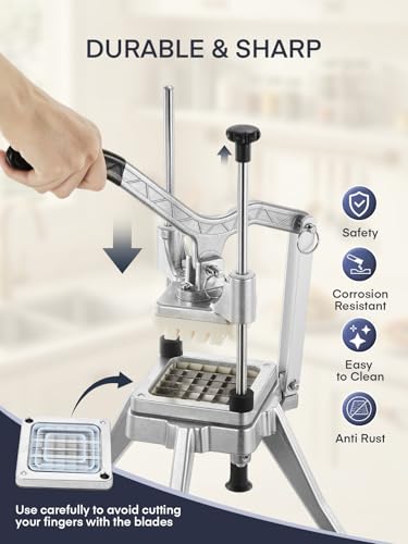 Heavy-Duty French Fry Cutter with 4 Interchangeable Blades for Potatoes & Veggies