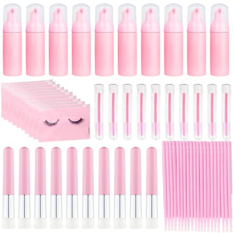 140 Pcs Eyelash Shampoo Bottle Brushs Set,10 Pcs Eyelash Shampoo Brush, 10 Pcs Eyelash Brush Tube,10 Pcs Eyelash Shampoos Bottle,10 Pcs Eyelash Care Storage Bag, 100 Pcs Beauty Bendable Cotton Swabs