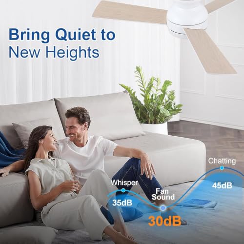 42 Inch Flush Mount Low Profile Ceiling Fan with Light - White / Flush Mount