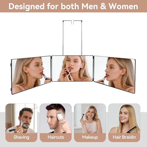 3-Wold Fold 3-Way Mirror for Self Hair Cutting with Black No LED – LADETTO