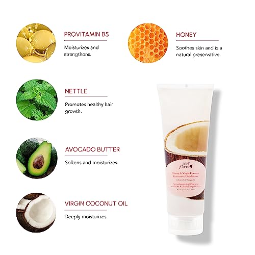 100% PURE Honey & Virgin Coconut Restorative Conditioner 8 Fl Oz – Hydrating, Nourishing Natural Hair Care