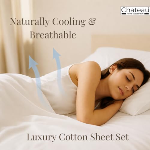 King Size Egyptian Cotton Sheets Set - 400TC White with Variation 01