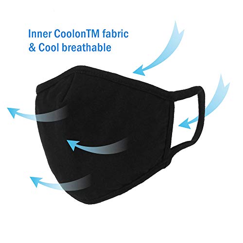 WITHMOONS 3PCS Cotton Face Mouth Mask Cool Mesh Cloth 3 Layers Facial Reusable Washable Nose Bridge Wire Black for Women Men