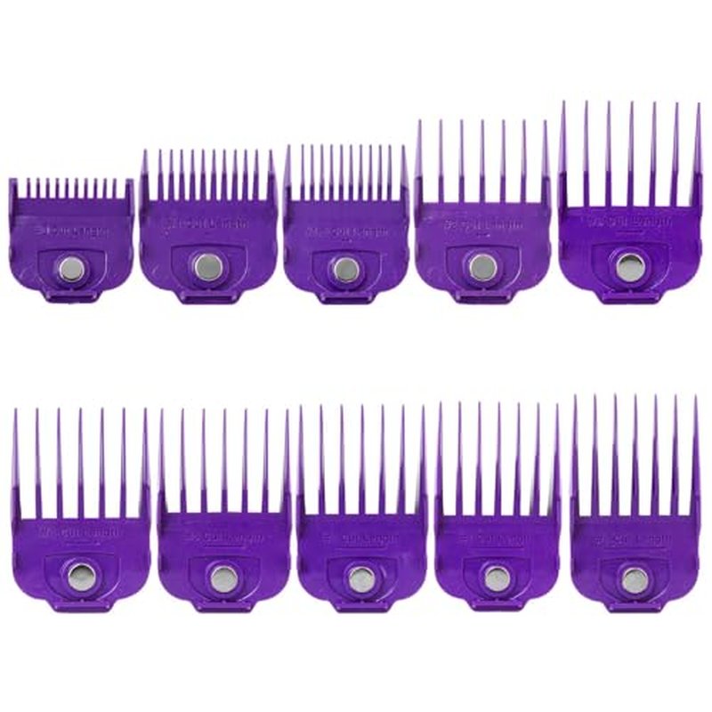 10-Pack Fit for Andis Magnetic Clipper Guards, Upgrade Professional Clipper Guard Comb Guides Fit for Andis Master Hair Clippers - 1/16" to 1"(Purple)