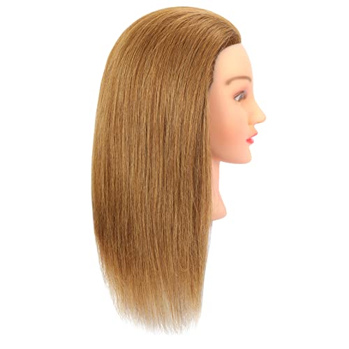 Mannequin Head for Hair Styling & Cosmetology Practice - Straight Tan, 100% Human Hair