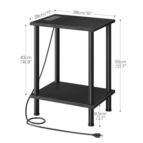 Side Table with Charging Station Black - Set of 2 End Tables with USB & Outlets