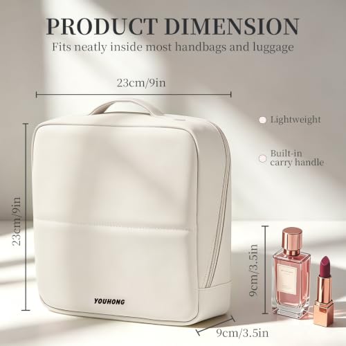 Large Travel Makeup Bag with Waterproof PU Leather - Cream White, Size L