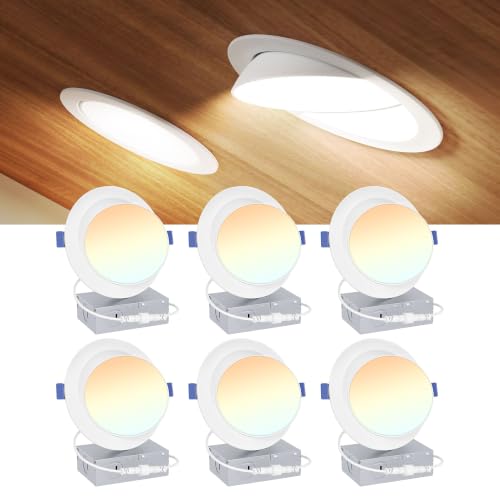 Ensenior 6 Inch Gimbal LED Recessed Light 5CCT Dimmable 12W 1200LM 6-Pack