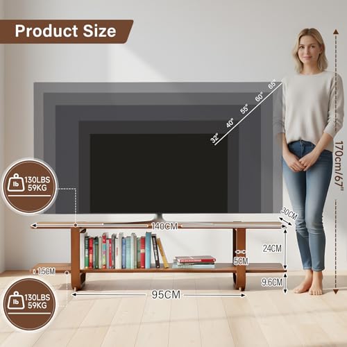 Tiita Walnut 55-Inch TV Stand for 65-Inch Flat Screens, Modern Media Console