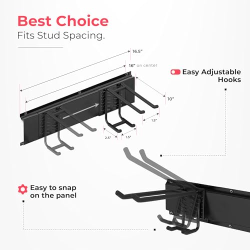 Garage Wall Organizer with Double Hooks - 96 Inch Shovel Holder Wall Mount