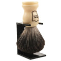 Black Badger Bristle Shaving Brush with White Handle & Stand - Handmade Grooming Tool