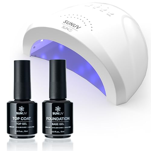 UV LED Nail Lamp with Top & Base Coat Gel Polish Set - 15ml