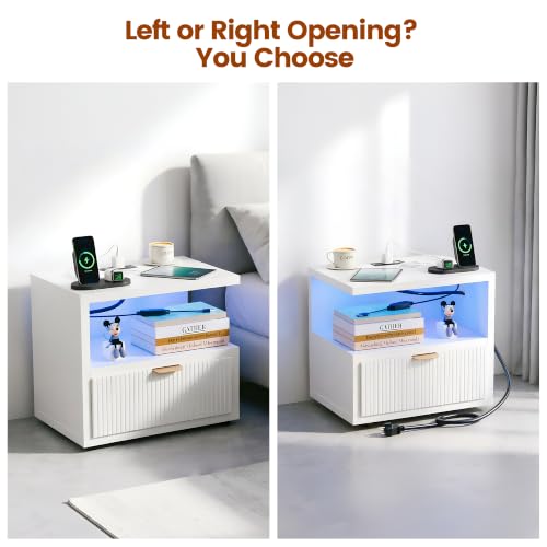 Homeiju Floating Nightstand with Charging Station & RGB LED Lights, Wall-Mounted Bedside Table with Drawer