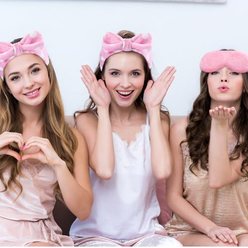 Maiteenly 24-Piece Pink Dot Spa Sleepover Party Favors Set with Headbands and Eye Masks for Women and Adults - Bulk